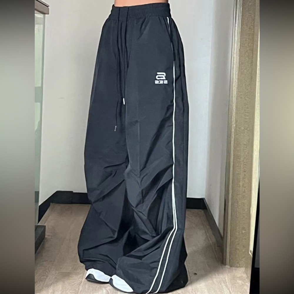 EMMIOL Vintage Piping Wide Leg Parachute Pants